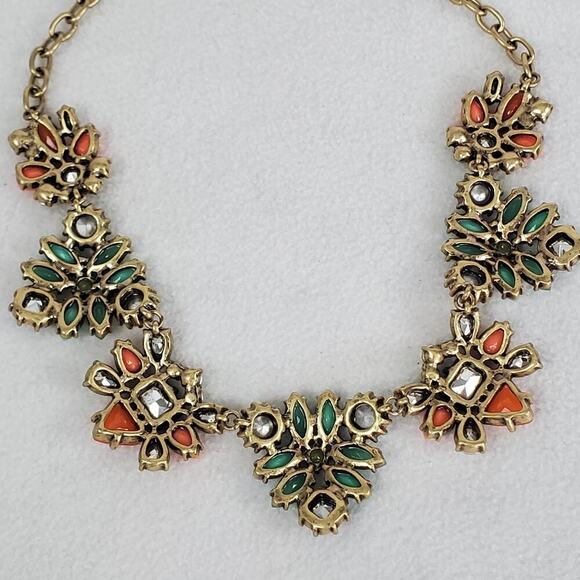 Signed Stella & Dot Bohemian Statement Faux Jewel Necklace Brass Tone - Picture 5 of 10